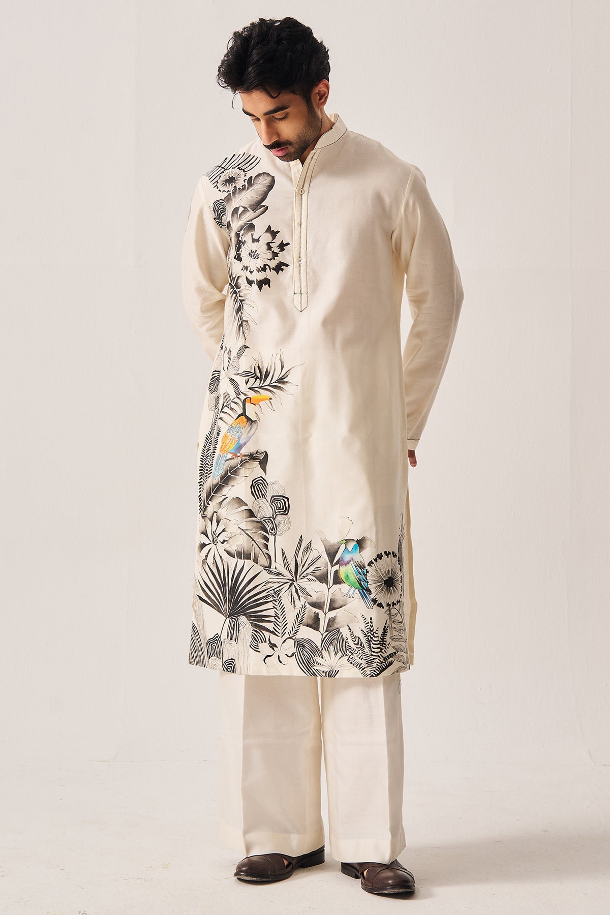 Buy Ivory Hand Paint Kurta & Pants for Men by WABI SABI available online at ScrollnShops